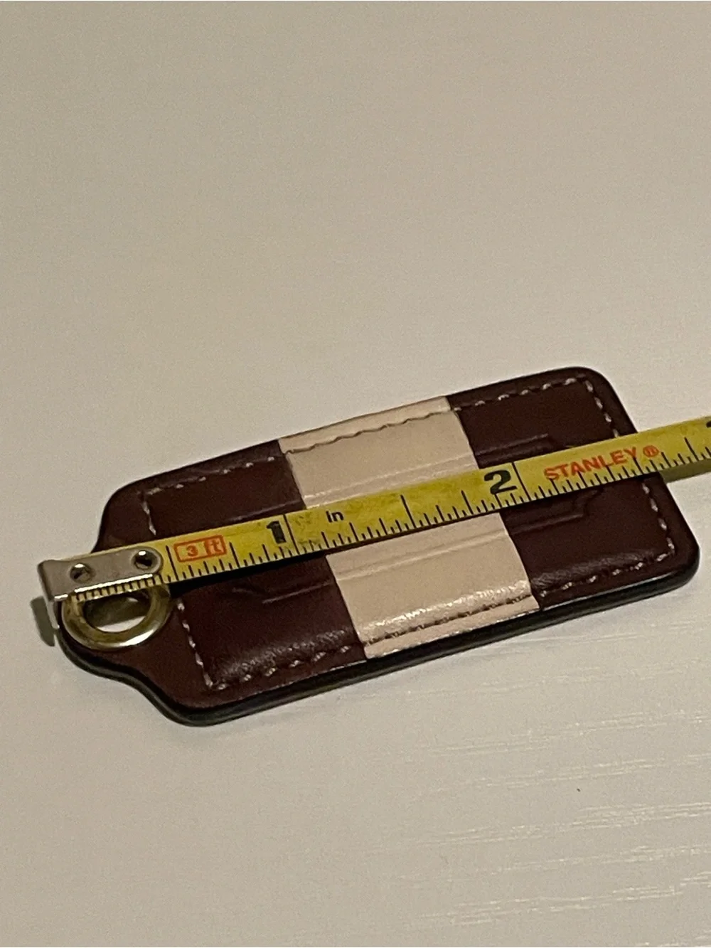 Authentic Coach Leather Key Fob with Contrast Strap - Brown & Cream